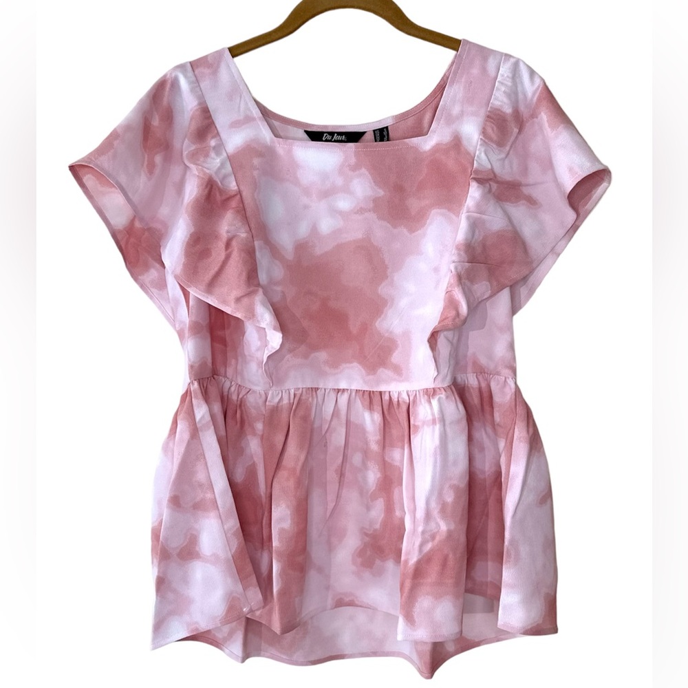 Du Jour Top Tie-Dye Ruffle Blouse square collar Pink Size S Women's A374712